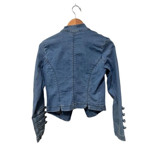 Free People Fitted Military Nautical Embellished Sleeves Jacket XS Denim - Picture 8 of 11
